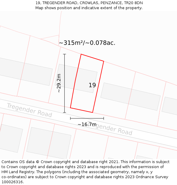 19, TREGENDER ROAD, CROWLAS, PENZANCE, TR20 8DN: Plot and title map