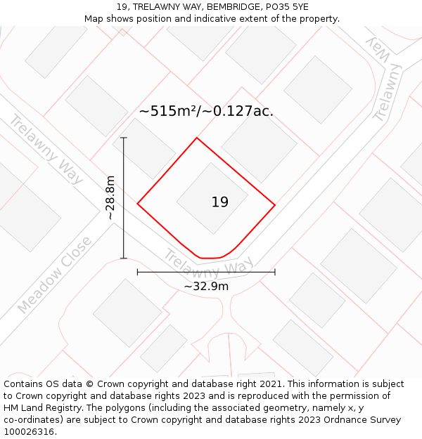 19, TRELAWNY WAY, BEMBRIDGE, PO35 5YE: Plot and title map