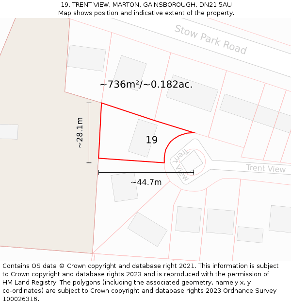 19, TRENT VIEW, MARTON, GAINSBOROUGH, DN21 5AU: Plot and title map