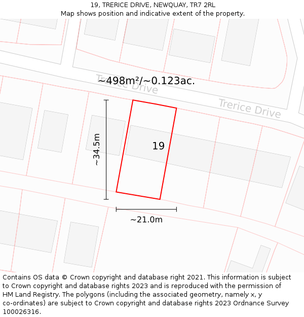 19, TRERICE DRIVE, NEWQUAY, TR7 2RL: Plot and title map