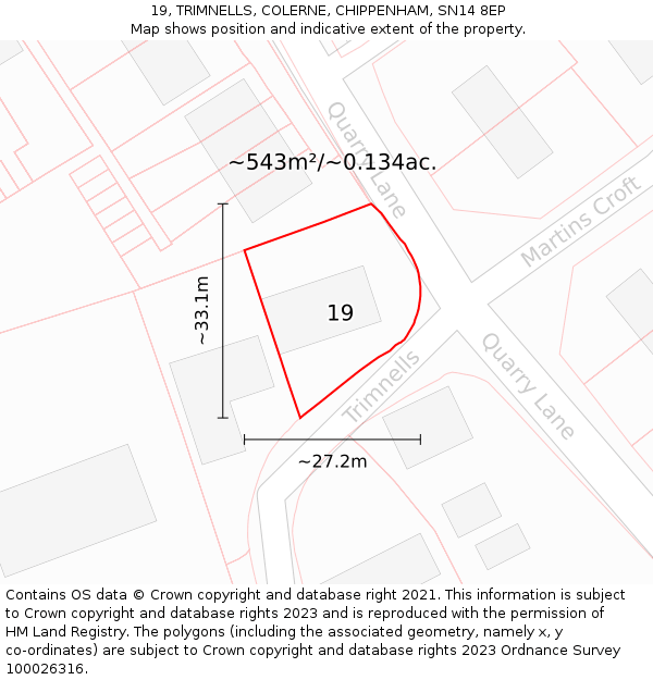 19, TRIMNELLS, COLERNE, CHIPPENHAM, SN14 8EP: Plot and title map