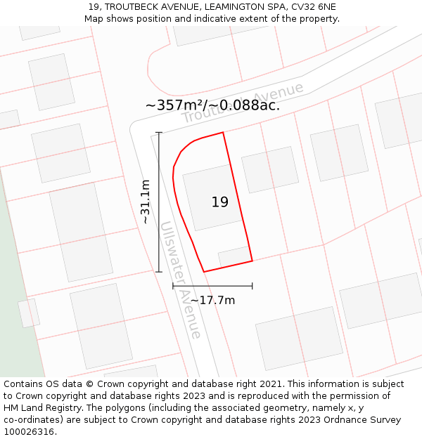 19, TROUTBECK AVENUE, LEAMINGTON SPA, CV32 6NE: Plot and title map