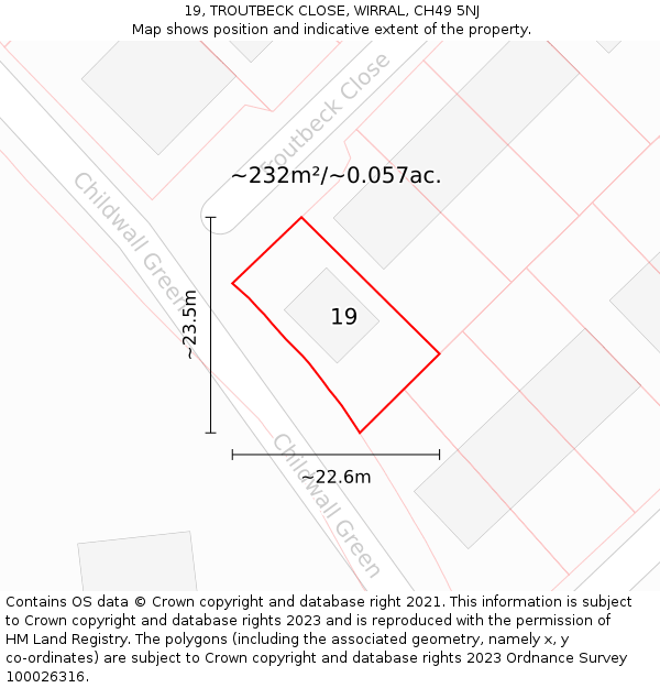 19, TROUTBECK CLOSE, WIRRAL, CH49 5NJ: Plot and title map