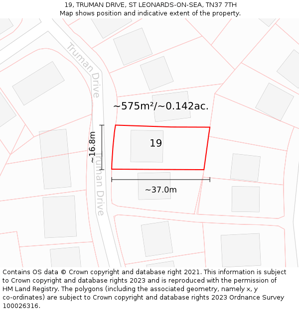 19, TRUMAN DRIVE, ST LEONARDS-ON-SEA, TN37 7TH: Plot and title map