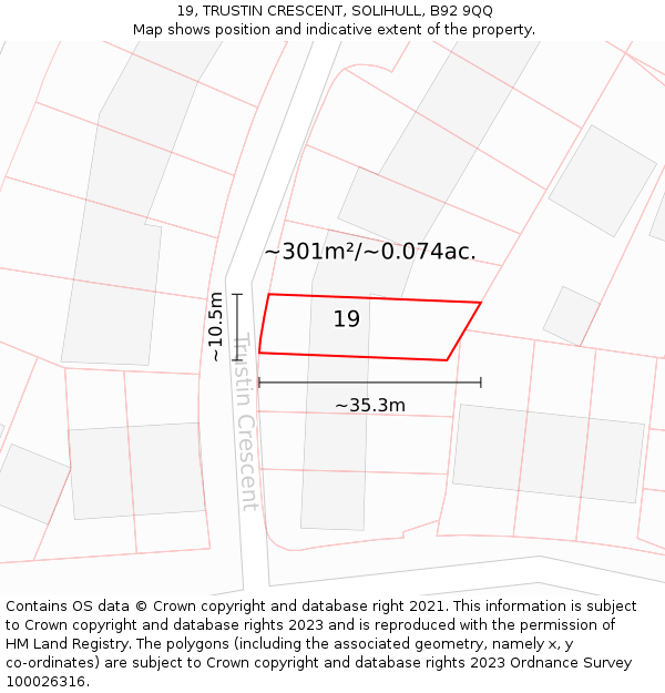 19, TRUSTIN CRESCENT, SOLIHULL, B92 9QQ: Plot and title map