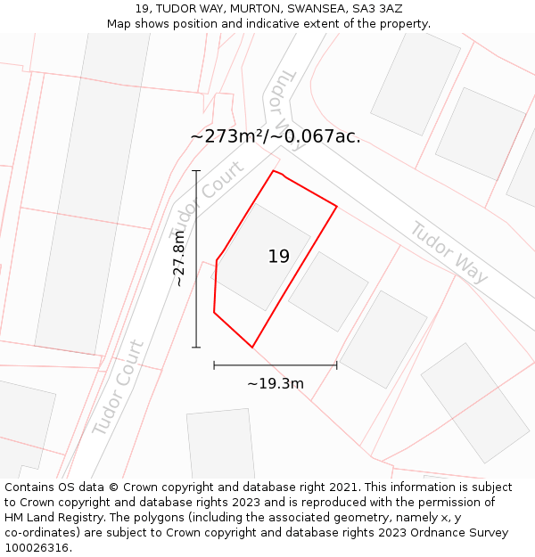 19, TUDOR WAY, MURTON, SWANSEA, SA3 3AZ: Plot and title map