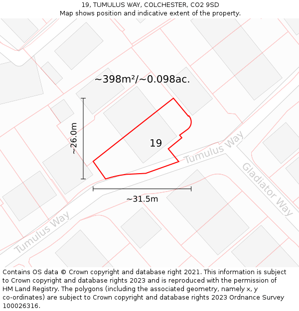 19, TUMULUS WAY, COLCHESTER, CO2 9SD: Plot and title map