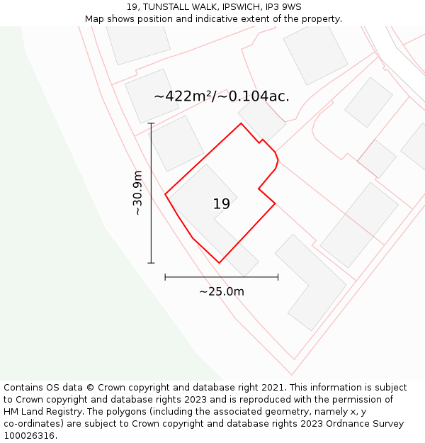 19, TUNSTALL WALK, IPSWICH, IP3 9WS: Plot and title map