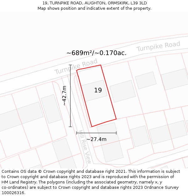 19, TURNPIKE ROAD, AUGHTON, ORMSKIRK, L39 3LD: Plot and title map