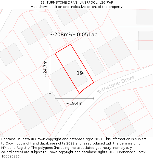 19, TURNSTONE DRIVE, LIVERPOOL, L26 7WP: Plot and title map