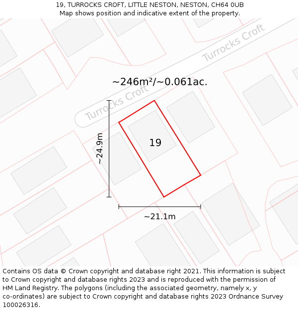 19, TURROCKS CROFT, LITTLE NESTON, NESTON, CH64 0UB: Plot and title map