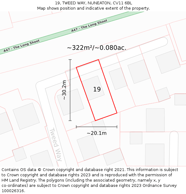19, TWEED WAY, NUNEATON, CV11 6BL: Plot and title map