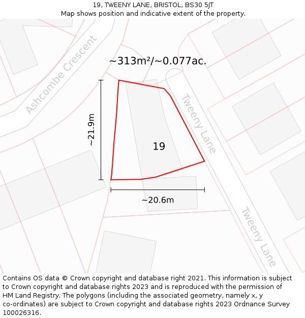 19, TWEENY LANE, BRISTOL, BS30 5JT: Plot and title map