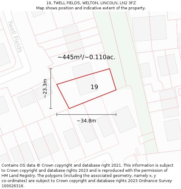 19, TWELL FIELDS, WELTON, LINCOLN, LN2 3FZ: Plot and title map