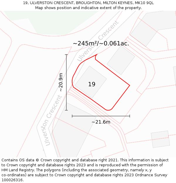 19, ULVERSTON CRESCENT, BROUGHTON, MILTON KEYNES, MK10 9QL: Plot and title map