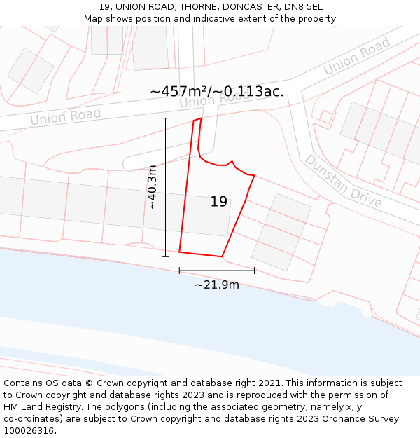 19, UNION ROAD, THORNE, DONCASTER, DN8 5EL: Plot and title map
