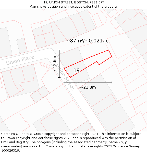 19, UNION STREET, BOSTON, PE21 6PT: Plot and title map