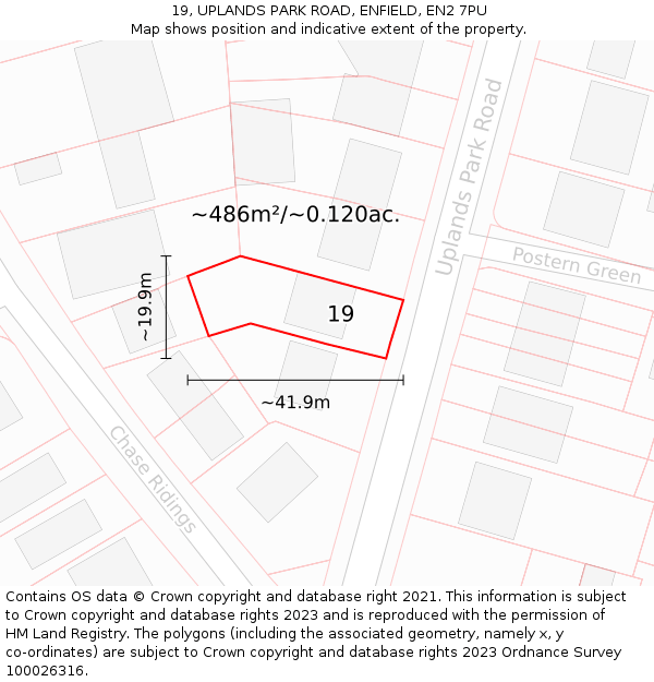 19, UPLANDS PARK ROAD, ENFIELD, EN2 7PU: Plot and title map
