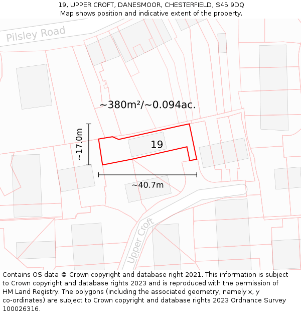 19, UPPER CROFT, DANESMOOR, CHESTERFIELD, S45 9DQ: Plot and title map