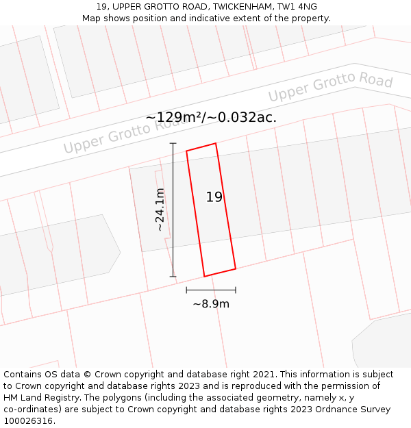 19, UPPER GROTTO ROAD, TWICKENHAM, TW1 4NG: Plot and title map