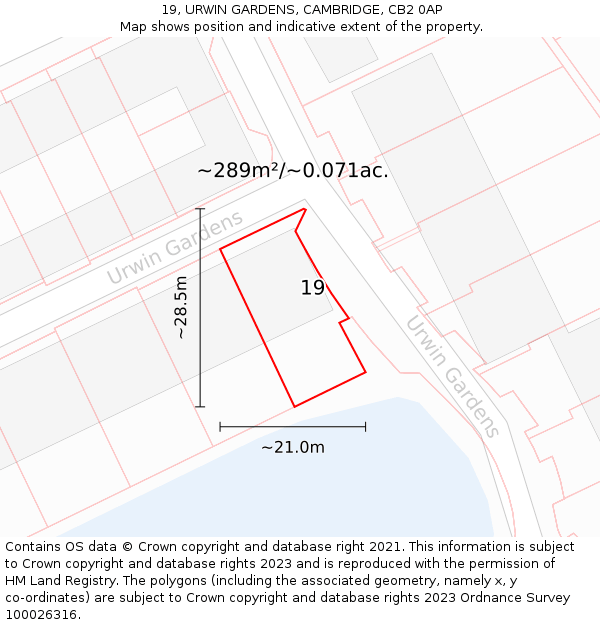 19, URWIN GARDENS, CAMBRIDGE, CB2 0AP: Plot and title map