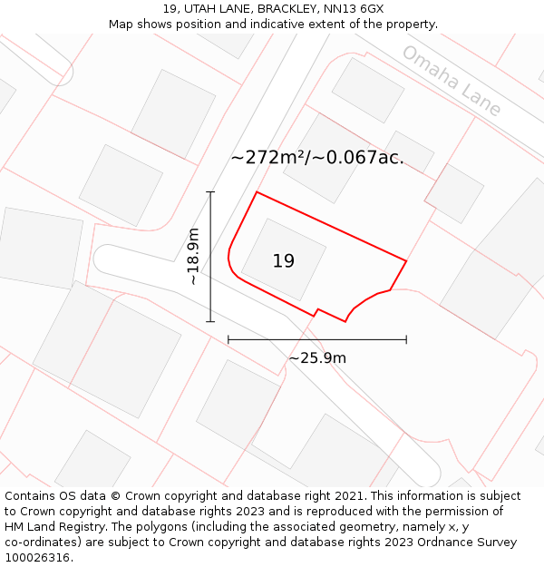 19, UTAH LANE, BRACKLEY, NN13 6GX: Plot and title map