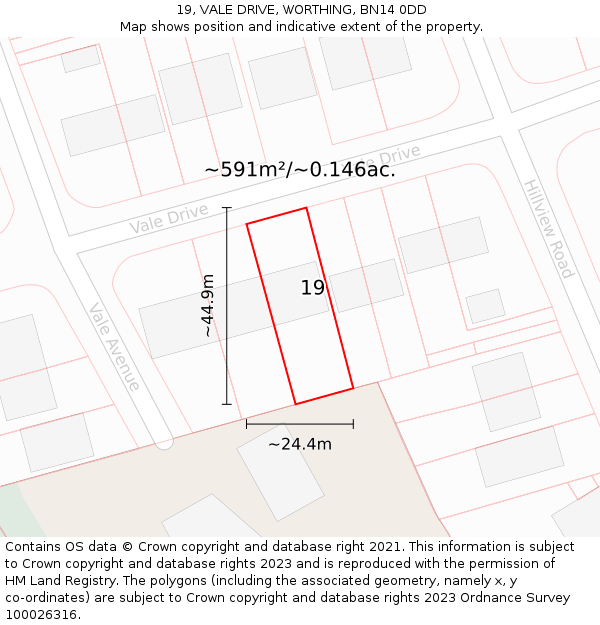 19, VALE DRIVE, WORTHING, BN14 0DD: Plot and title map