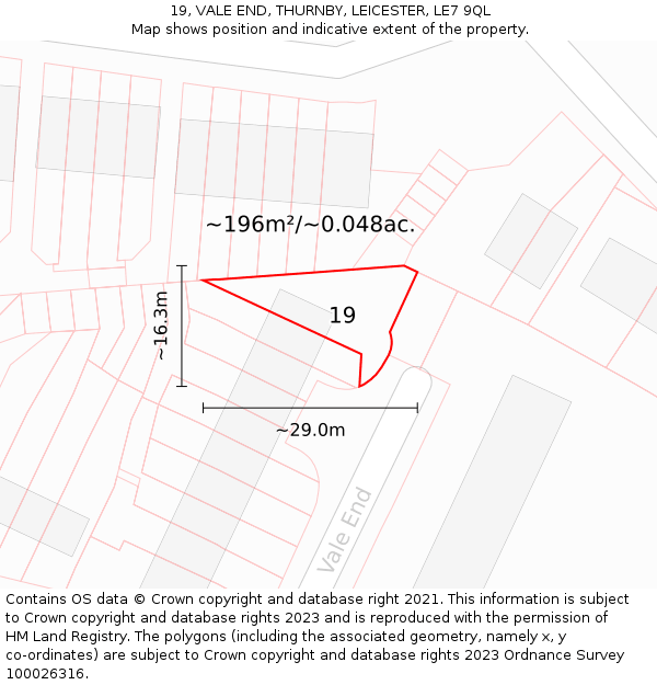 19, VALE END, THURNBY, LEICESTER, LE7 9QL: Plot and title map