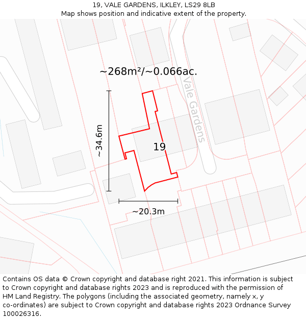 19, VALE GARDENS, ILKLEY, LS29 8LB: Plot and title map