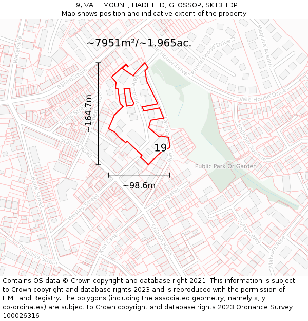 19, VALE MOUNT, HADFIELD, GLOSSOP, SK13 1DP: Plot and title map