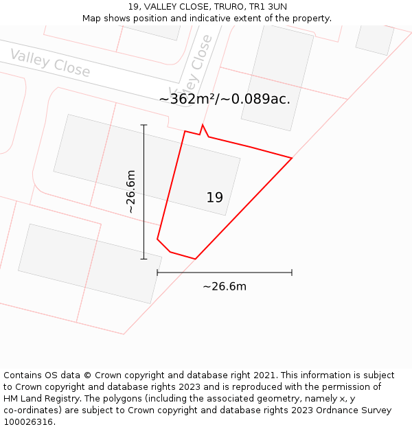 19, VALLEY CLOSE, TRURO, TR1 3UN: Plot and title map