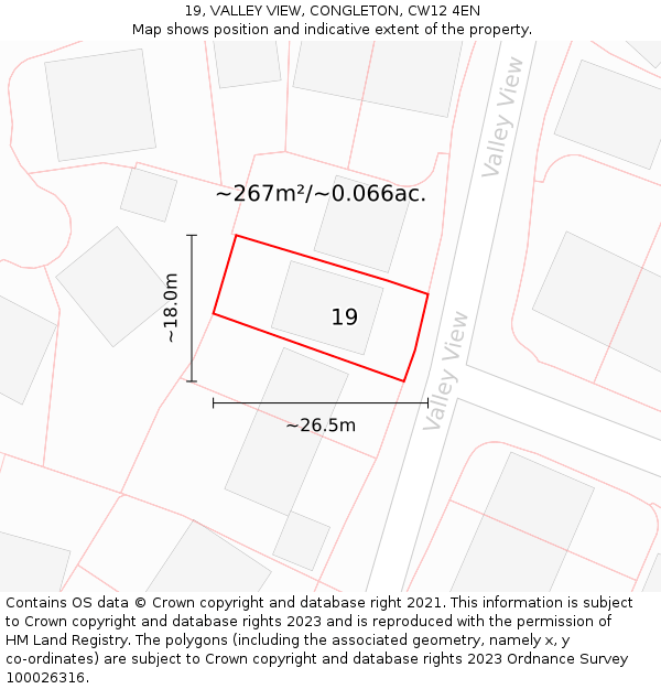 19, VALLEY VIEW, CONGLETON, CW12 4EN: Plot and title map