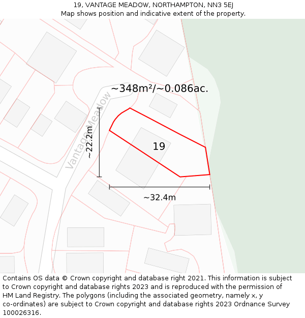 19, VANTAGE MEADOW, NORTHAMPTON, NN3 5EJ: Plot and title map