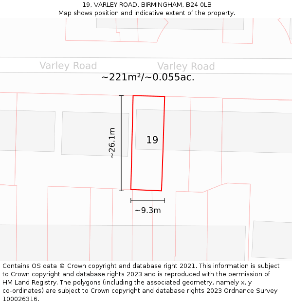 19, VARLEY ROAD, BIRMINGHAM, B24 0LB: Plot and title map