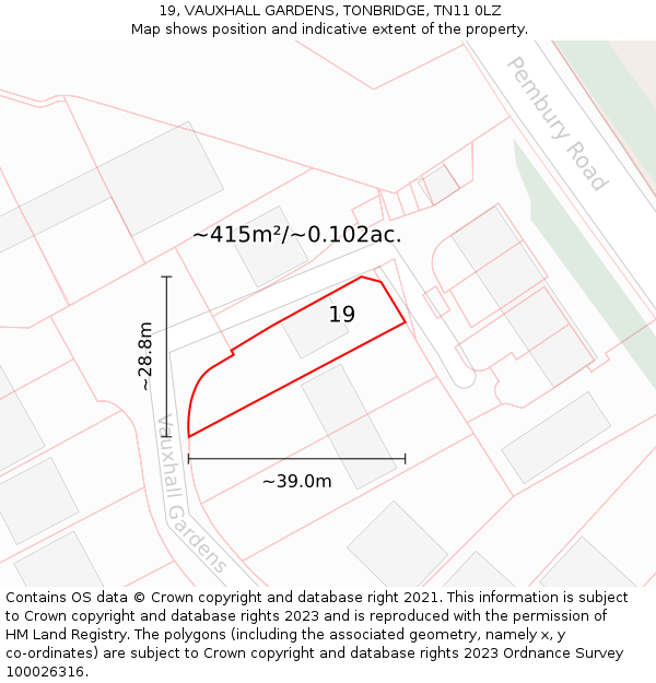 19, VAUXHALL GARDENS, TONBRIDGE, TN11 0LZ: Plot and title map