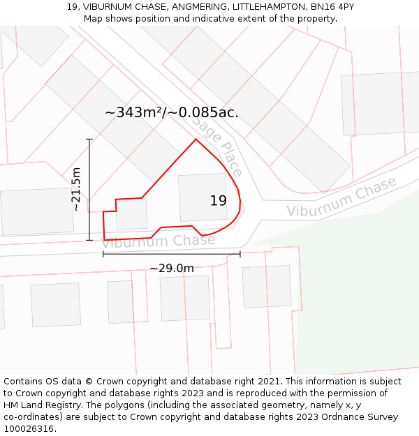 19, VIBURNUM CHASE, ANGMERING, LITTLEHAMPTON, BN16 4PY: Plot and title map