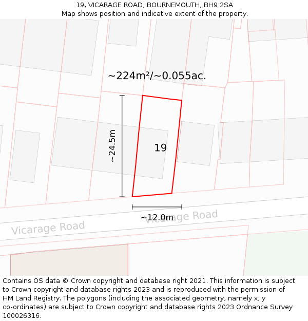 19, VICARAGE ROAD, BOURNEMOUTH, BH9 2SA: Plot and title map