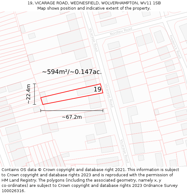 19, VICARAGE ROAD, WEDNESFIELD, WOLVERHAMPTON, WV11 1SB: Plot and title map