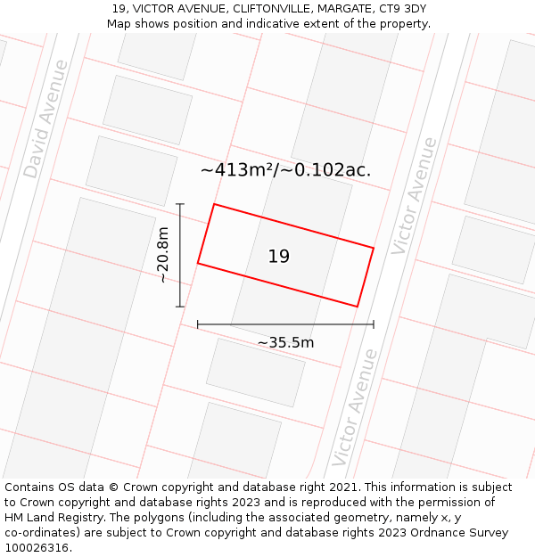 19, VICTOR AVENUE, CLIFTONVILLE, MARGATE, CT9 3DY: Plot and title map