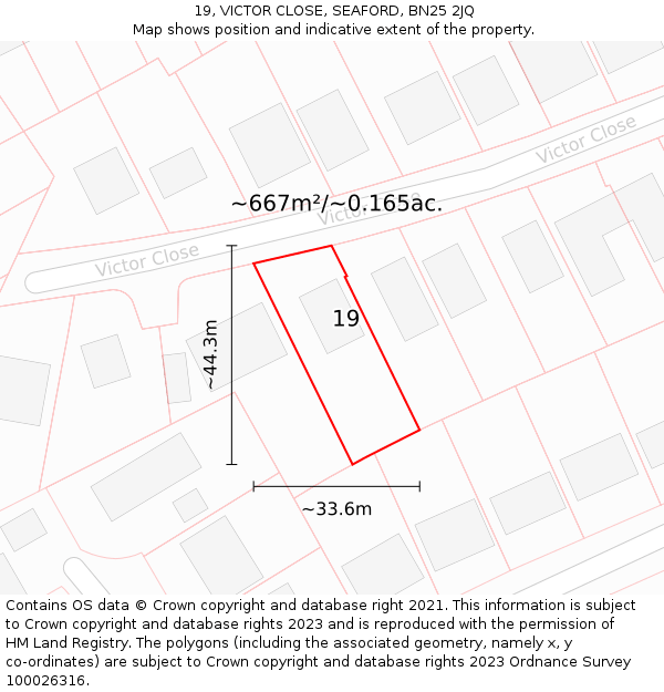 19, VICTOR CLOSE, SEAFORD, BN25 2JQ: Plot and title map