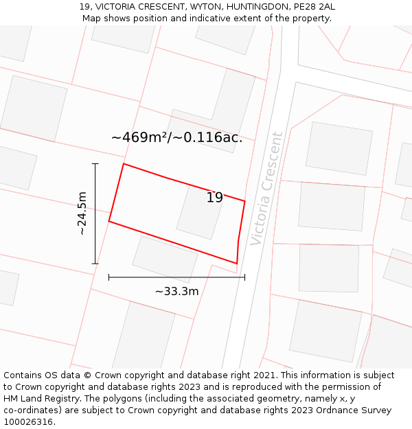 19, VICTORIA CRESCENT, WYTON, HUNTINGDON, PE28 2AL: Plot and title map