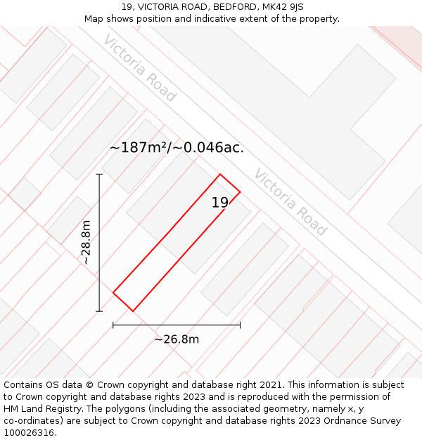 19, VICTORIA ROAD, BEDFORD, MK42 9JS: Plot and title map