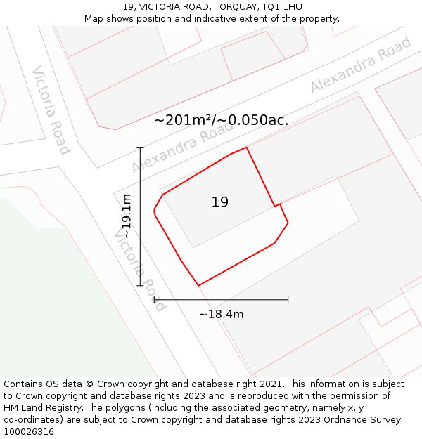 19, VICTORIA ROAD, TORQUAY, TQ1 1HU: Plot and title map