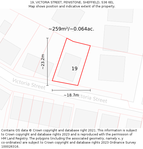 19, VICTORIA STREET, PENISTONE, SHEFFIELD, S36 6EL: Plot and title map