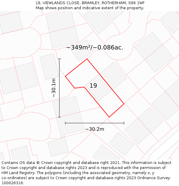 19, VIEWLANDS CLOSE, BRAMLEY, ROTHERHAM, S66 1WF: Plot and title map