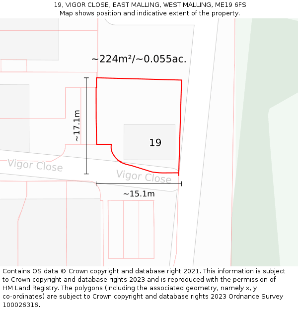 19, VIGOR CLOSE, EAST MALLING, WEST MALLING, ME19 6FS: Plot and title map