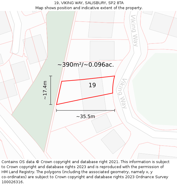 19, VIKING WAY, SALISBURY, SP2 8TA: Plot and title map
