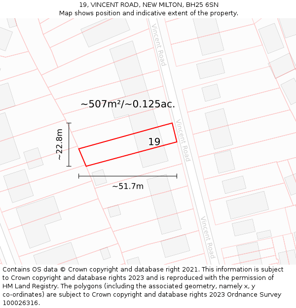 19, VINCENT ROAD, NEW MILTON, BH25 6SN: Plot and title map