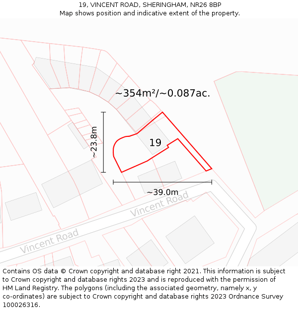 19, VINCENT ROAD, SHERINGHAM, NR26 8BP: Plot and title map
