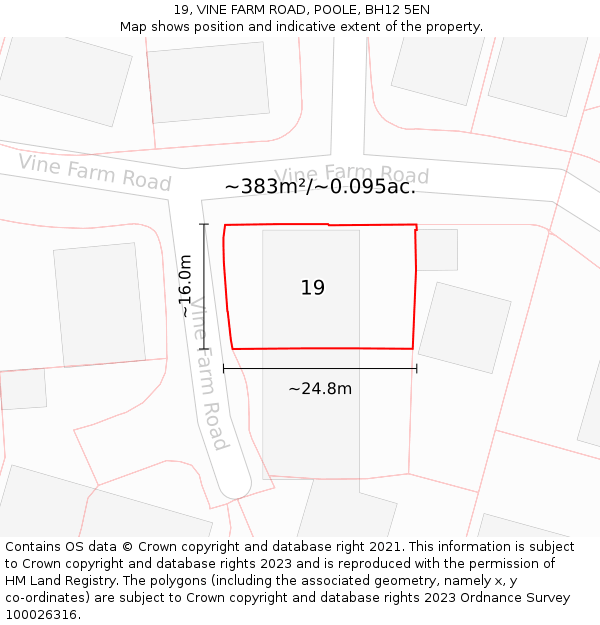 19, VINE FARM ROAD, POOLE, BH12 5EN: Plot and title map